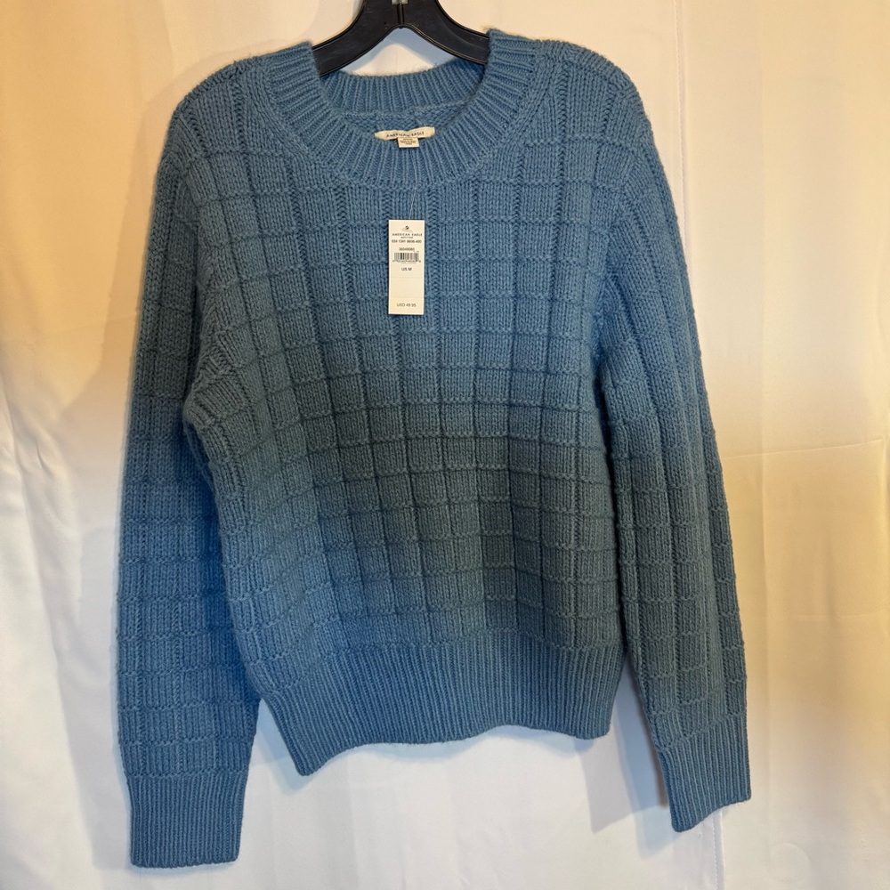 American Eagle Men M Blue Waffle Knit Sweater Crewneck Textured Pullover NWT